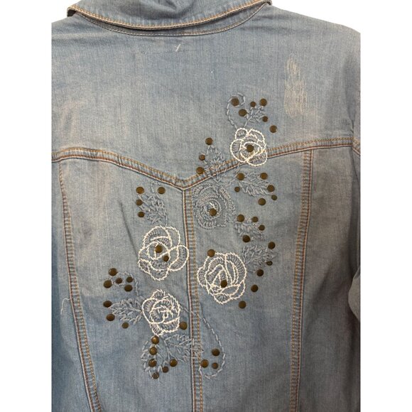 Avenue Jeans Light Wash Embroidered Rose Denim Jacket Size 14/16 Juniors Stretch - Picture 6 of 9